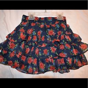 Abercrombie Kids Tiered Ruffle Navy Red Floral Skirt M 7 8
